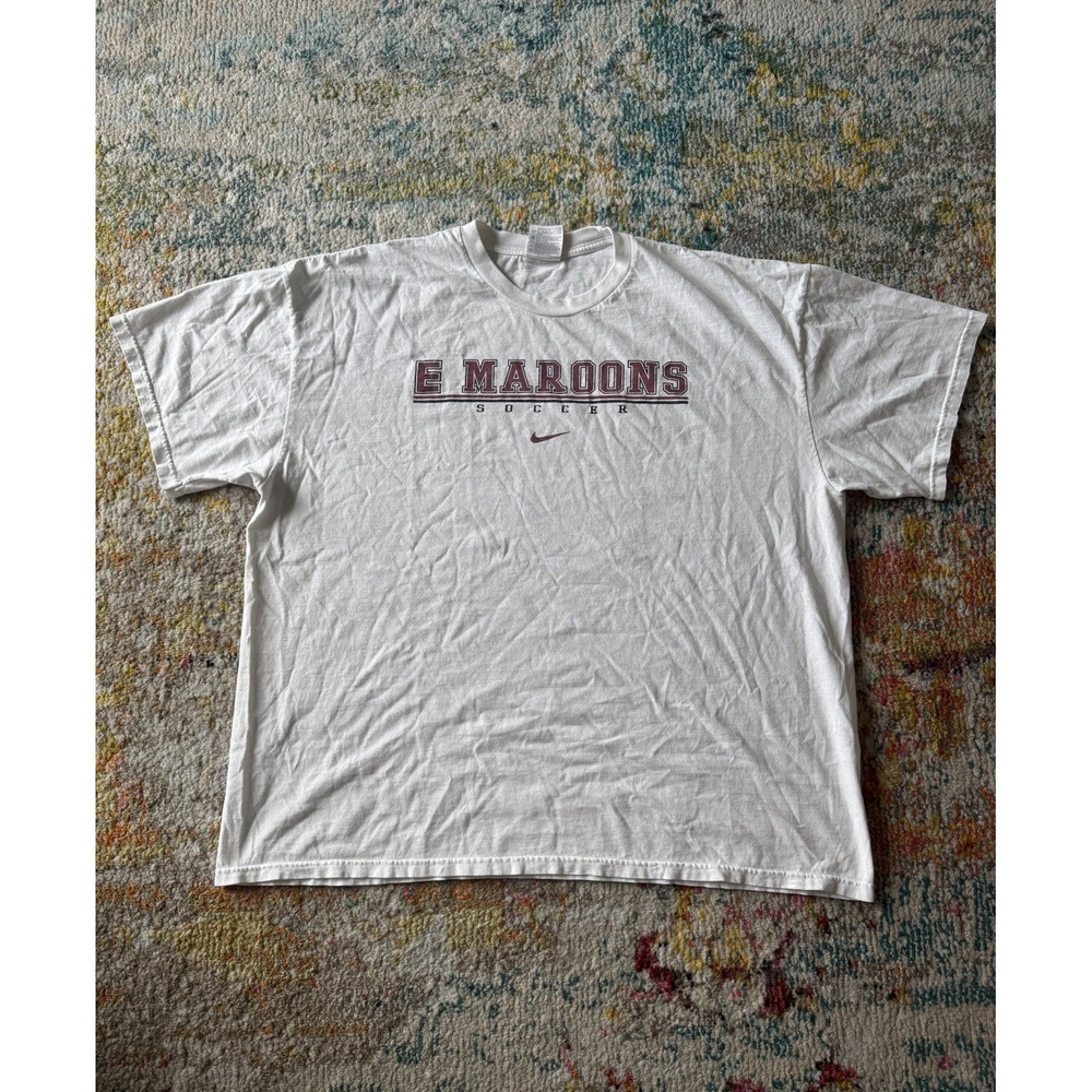 Vintage‎ Y2K Nike Team E Maroons Soccer Graphic T-Shirt White XXL